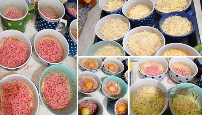 Rezept Käse mit Schinken und Ei aus dem Backofen