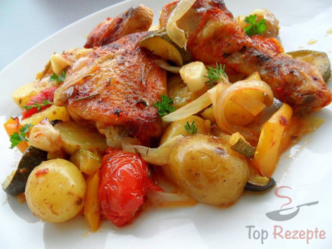 Rezept Hähnchen mit Kartoffeln und Gemüse aus dem Ofen